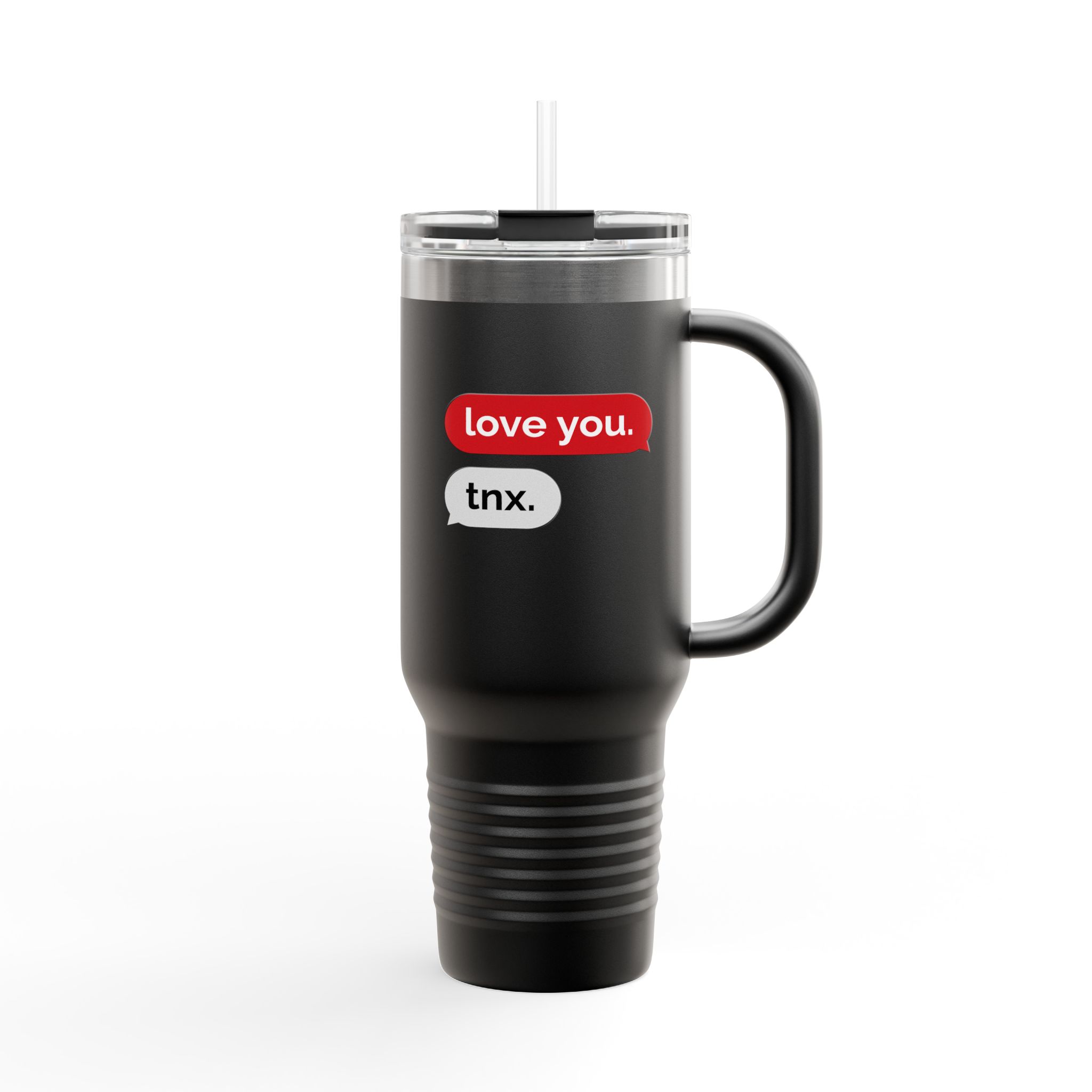 40oz Insulated Travel Mug — 'love you. tnx.' Text Message Design - Image 14