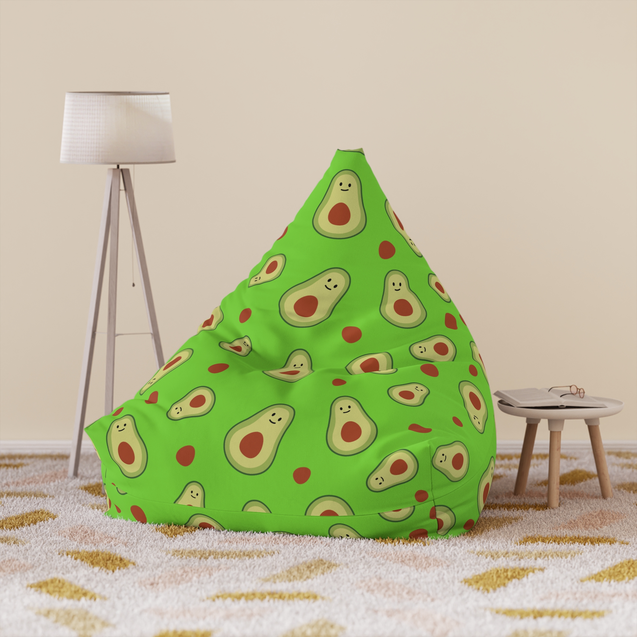Avocado Pattern Bean Bag Cover — Fun Green Kids & Teen Lounge Chair Slipcover