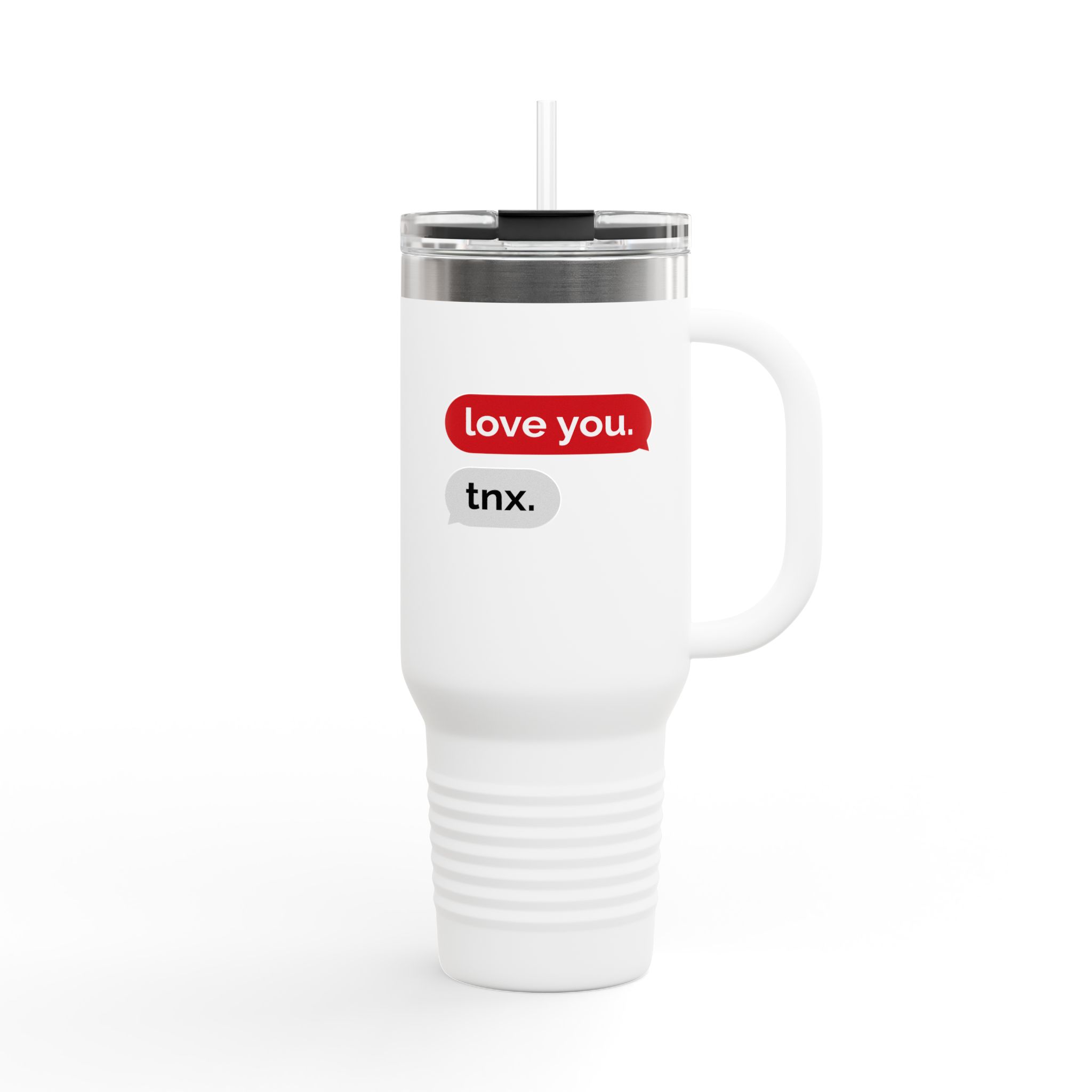 40oz Insulated Travel Mug — 'love you. tnx.' Text Message Design - Image 6