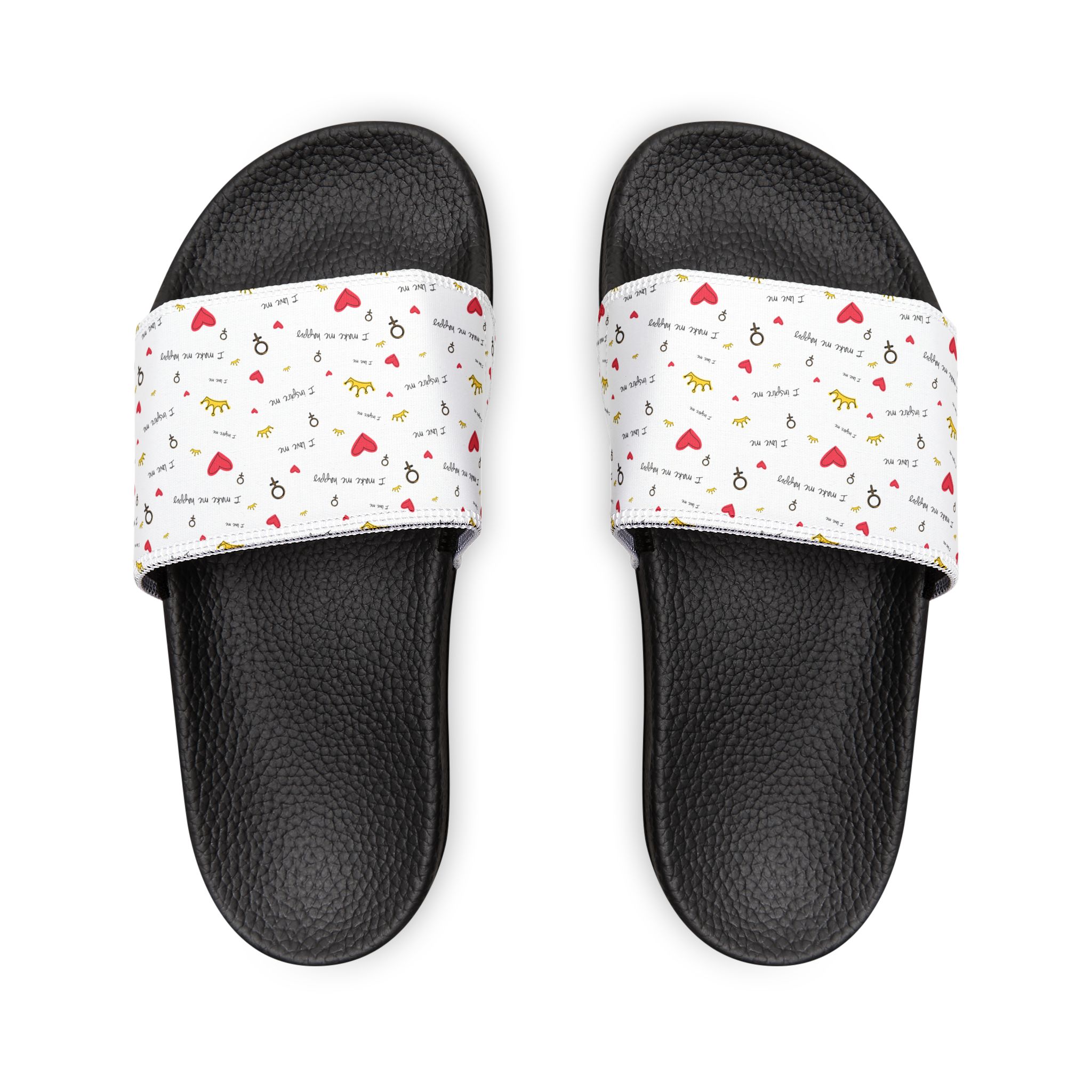 Men's Slide Sandals — White Removable-Strap Slides with Cute Heart & Doodle Print - Image 10