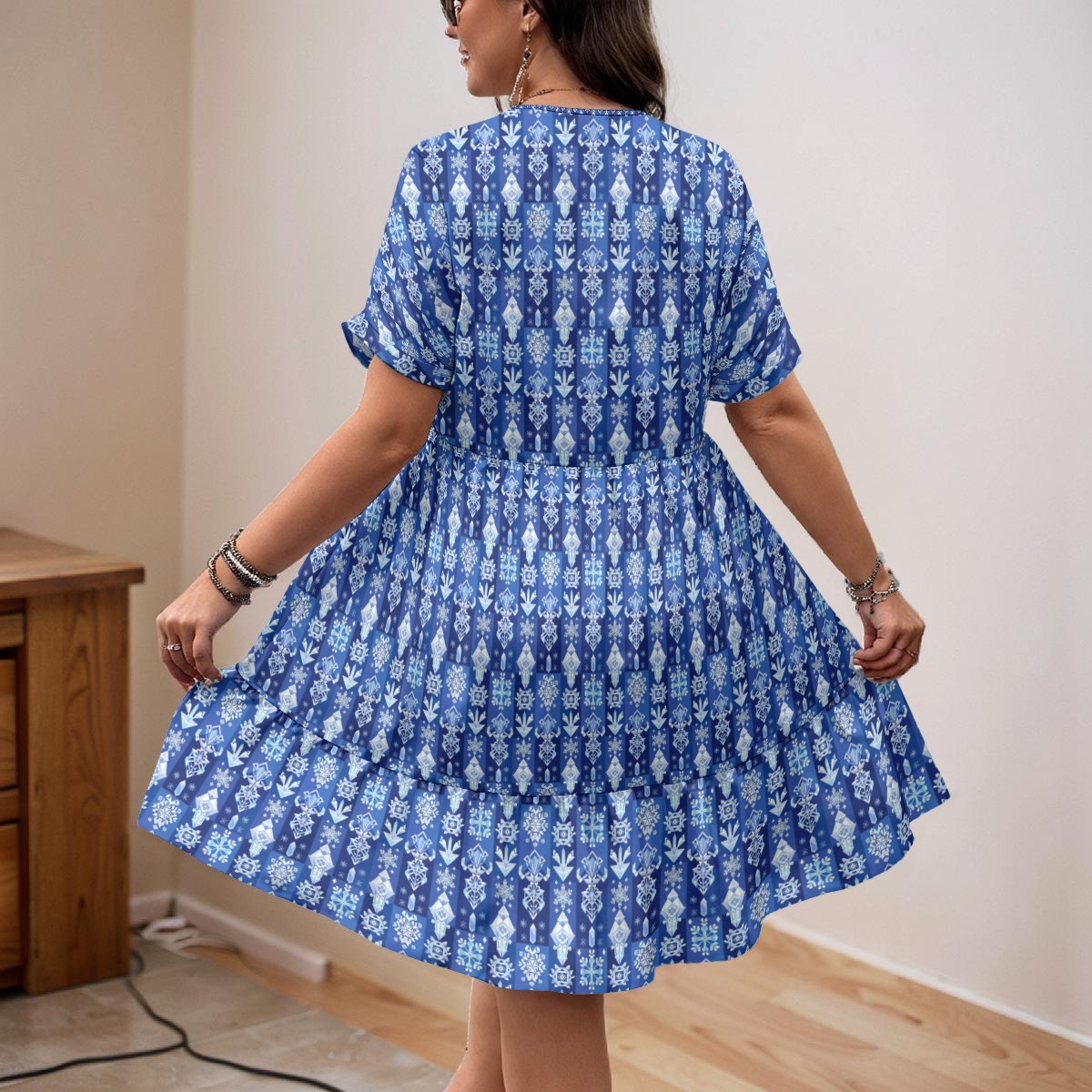 All-Over Print Women’s Floral V-Neck Short Sleeve Dress - Image 3