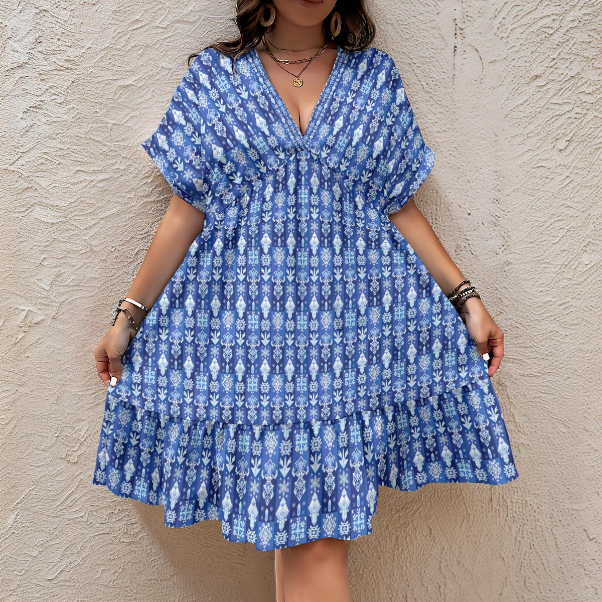 All-Over Print Women’s Floral V-Neck Short Sleeve Dress