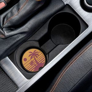 Retro Palm Tree Soapstone Car Coaster — Tropical Sunset Cup Holder Insert