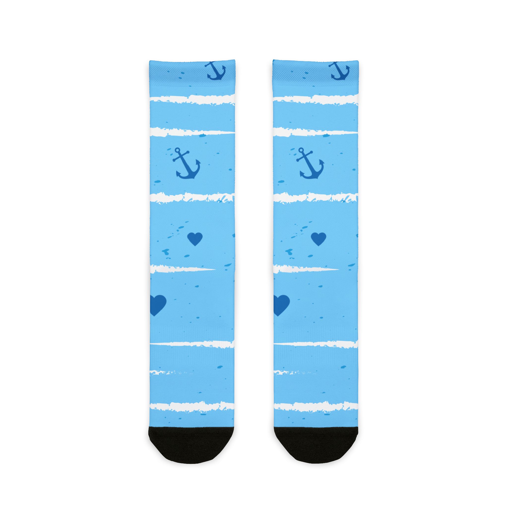 Nautical Stripe Crew Socks — Blue Anchors & Hearts Sublimation Socks - Image 4