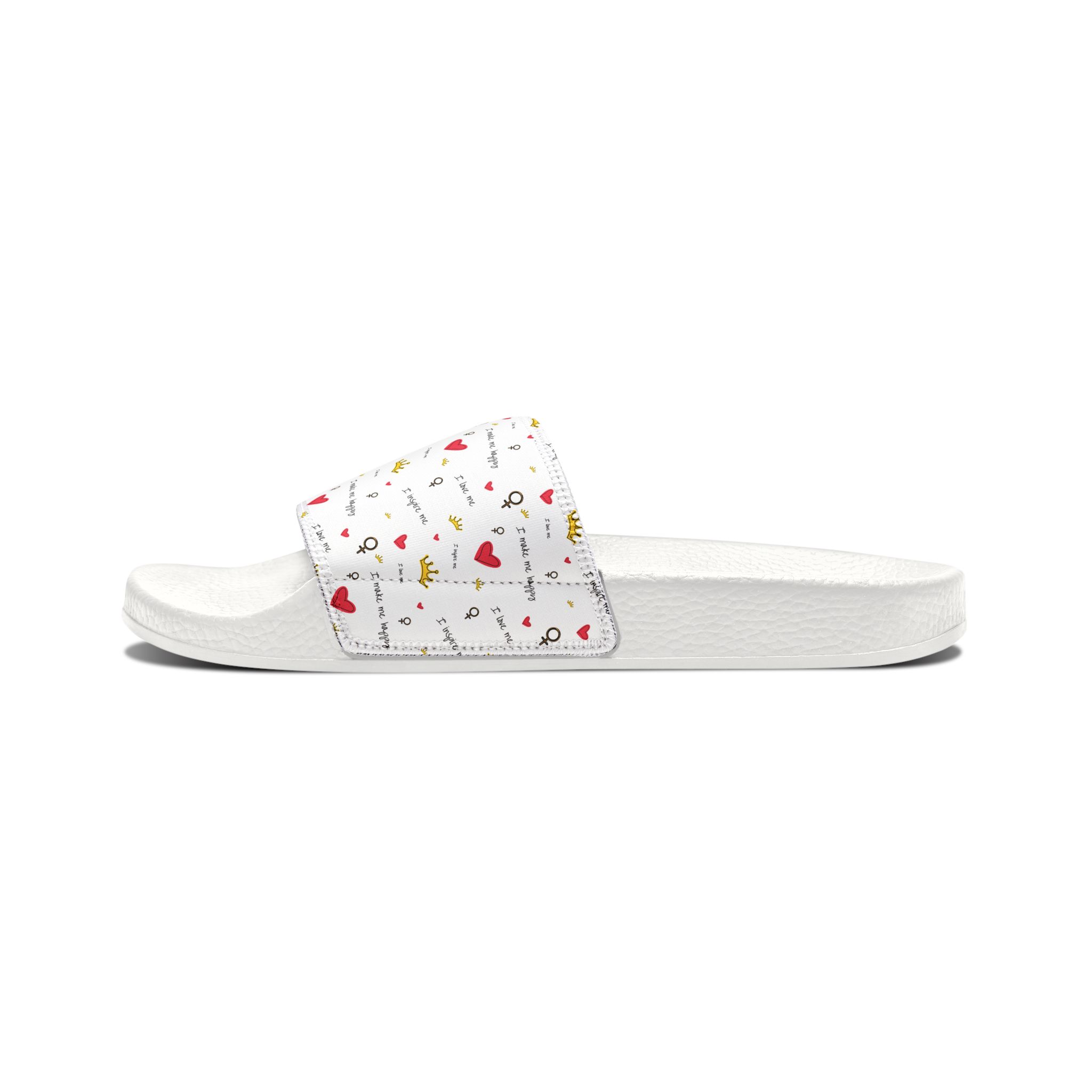 Men's Slide Sandals — White Removable-Strap Slides with Cute Heart & Doodle Print - Image 5