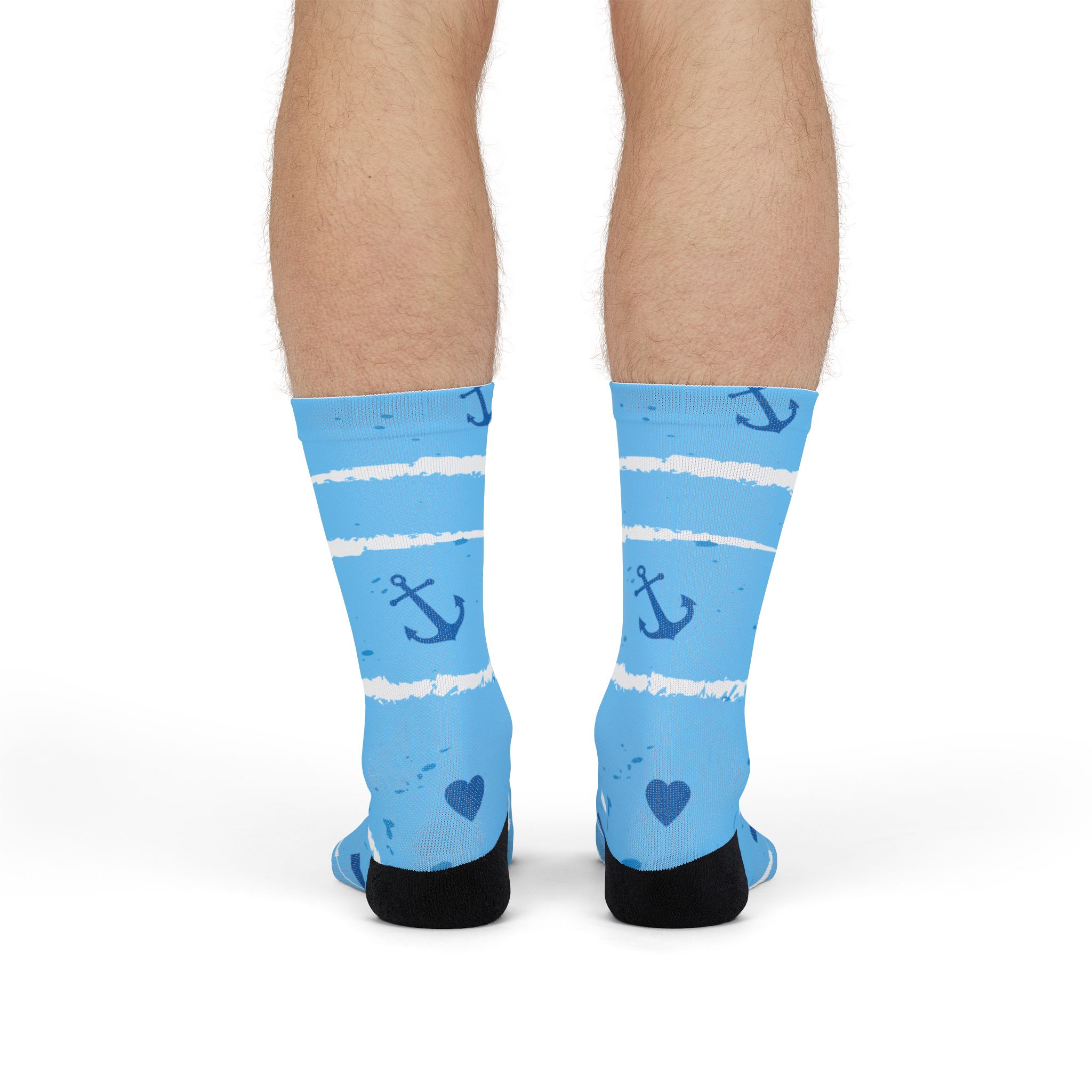 Nautical Stripe Crew Socks — Blue Anchors & Hearts Sublimation Socks - Image 9