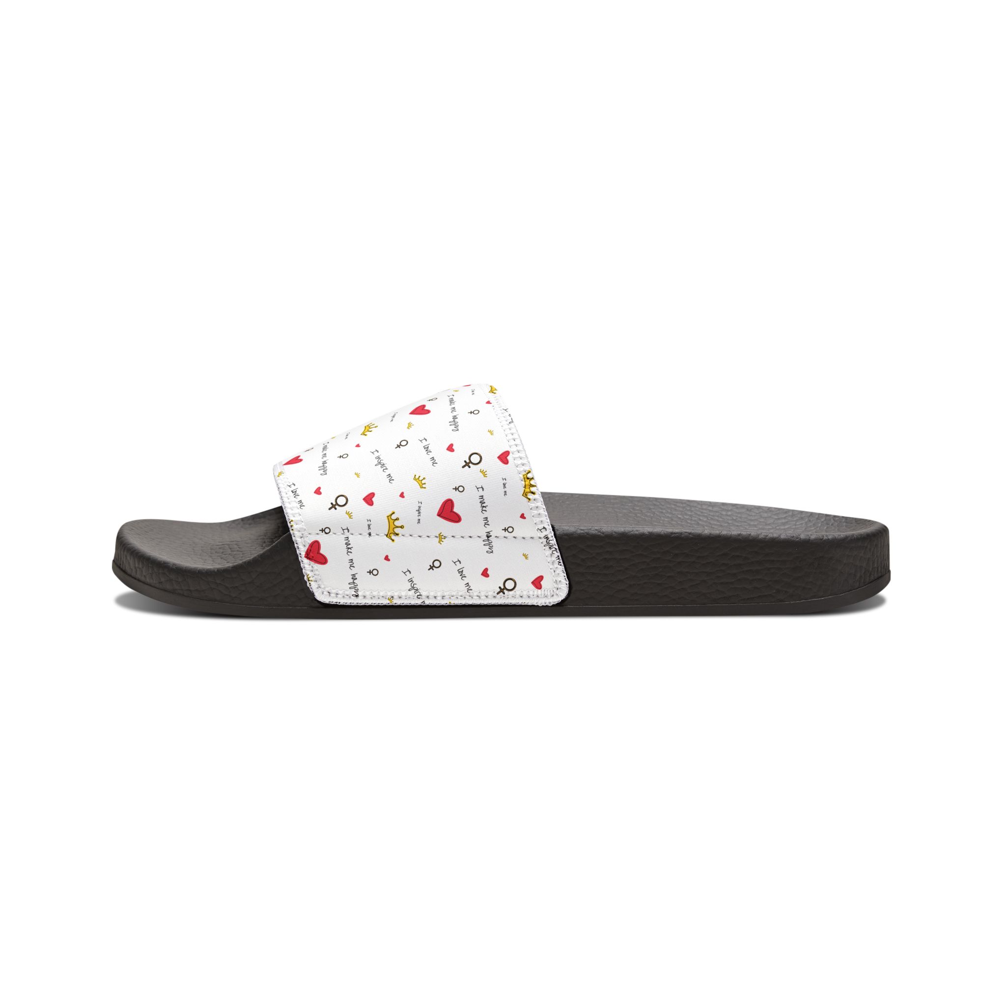 Men's Slide Sandals — White Removable-Strap Slides with Cute Heart & Doodle Print - Image 6