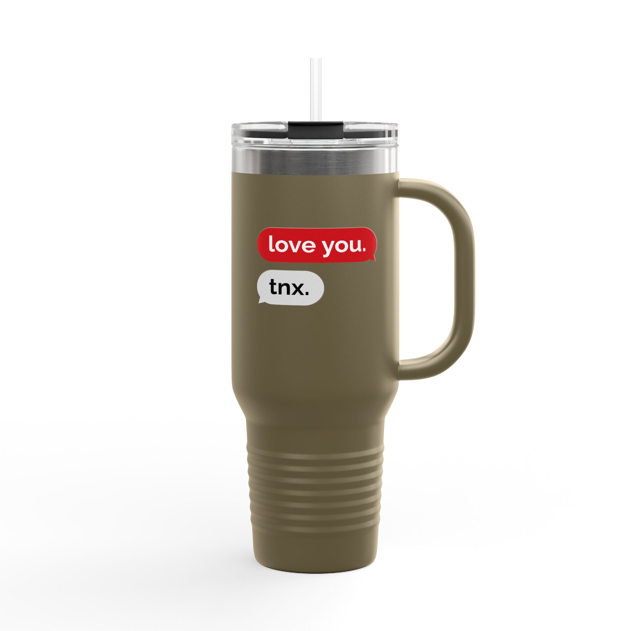 40oz Insulated Travel Mug — 'love you. tnx.' Text Message Design - Image 18