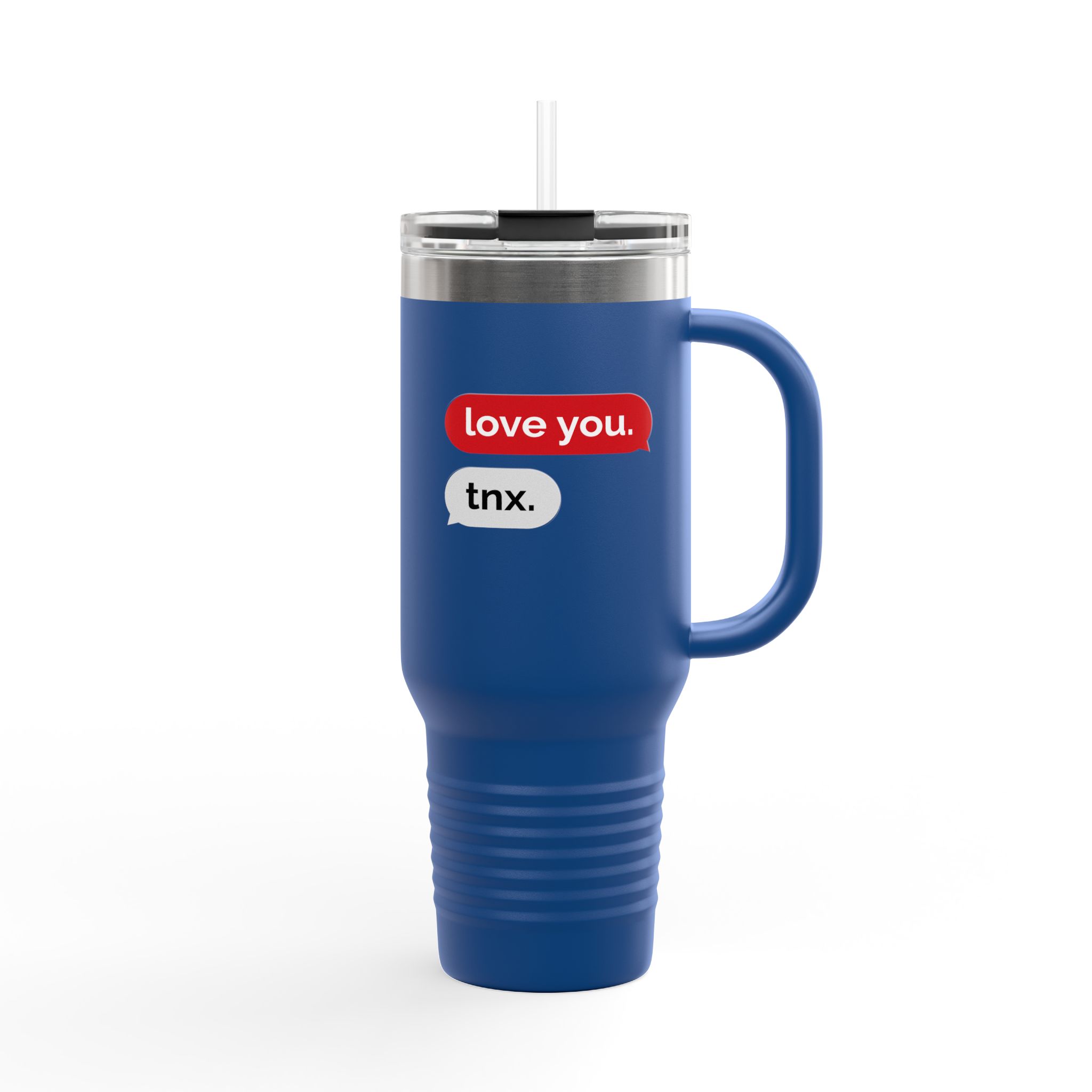 40oz Insulated Travel Mug — 'love you. tnx.' Text Message Design - Image 30