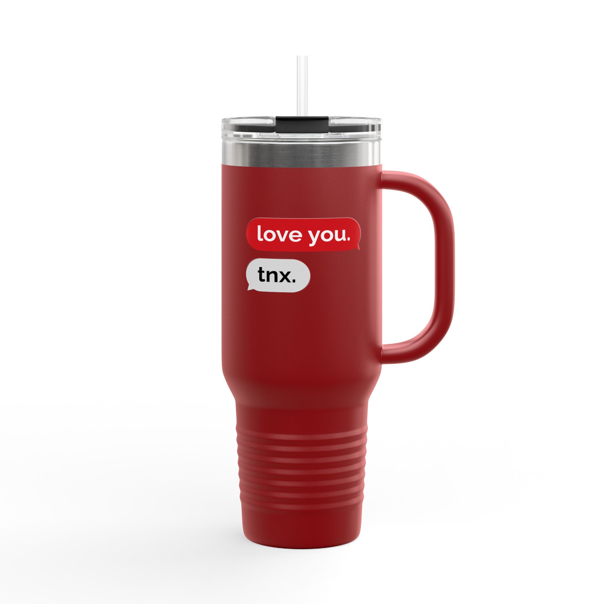 40oz Insulated Travel Mug — 'love you. tnx.' Text Message Design - Image 10