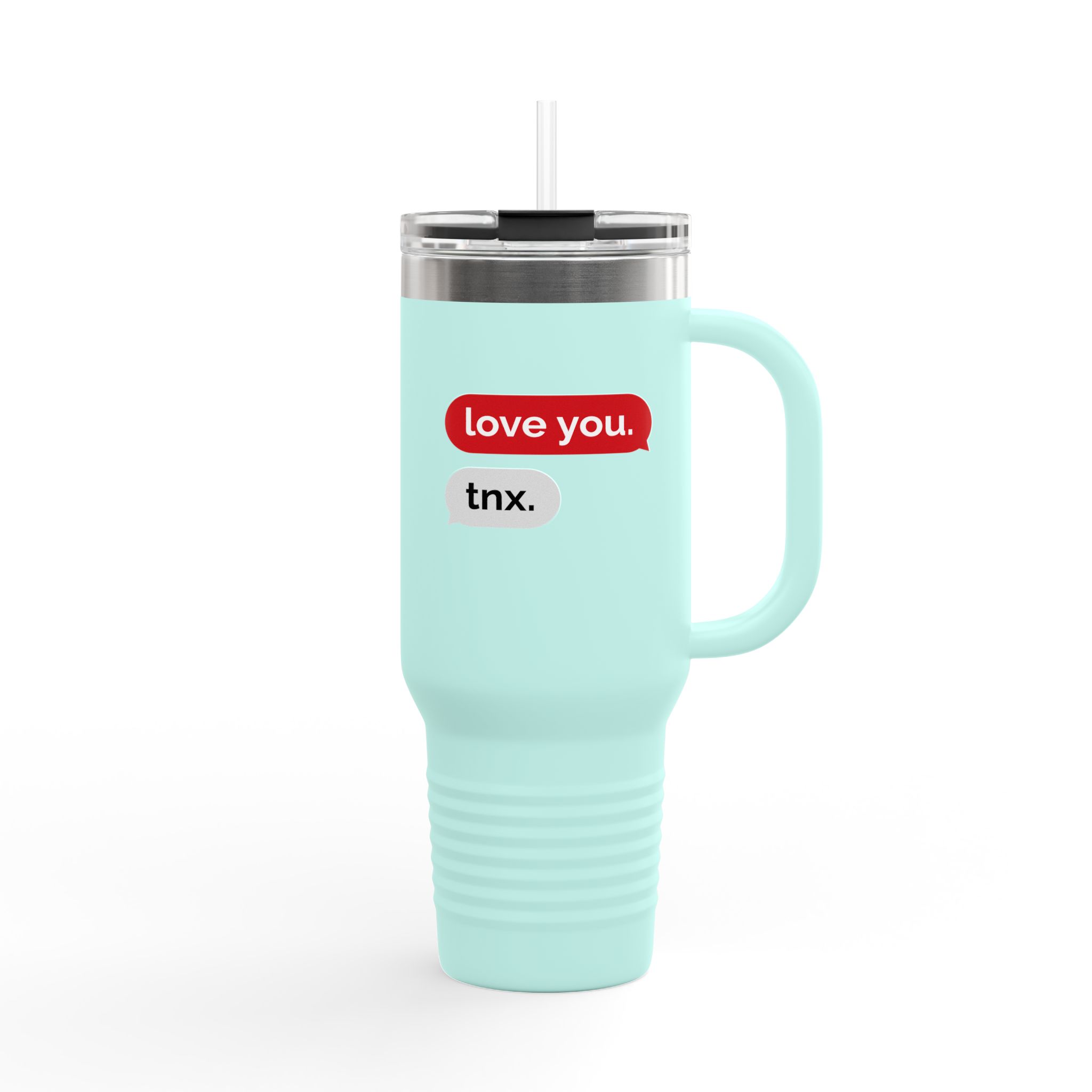 40oz Insulated Travel Mug — 'love you. tnx.' Text Message Design - Image 26
