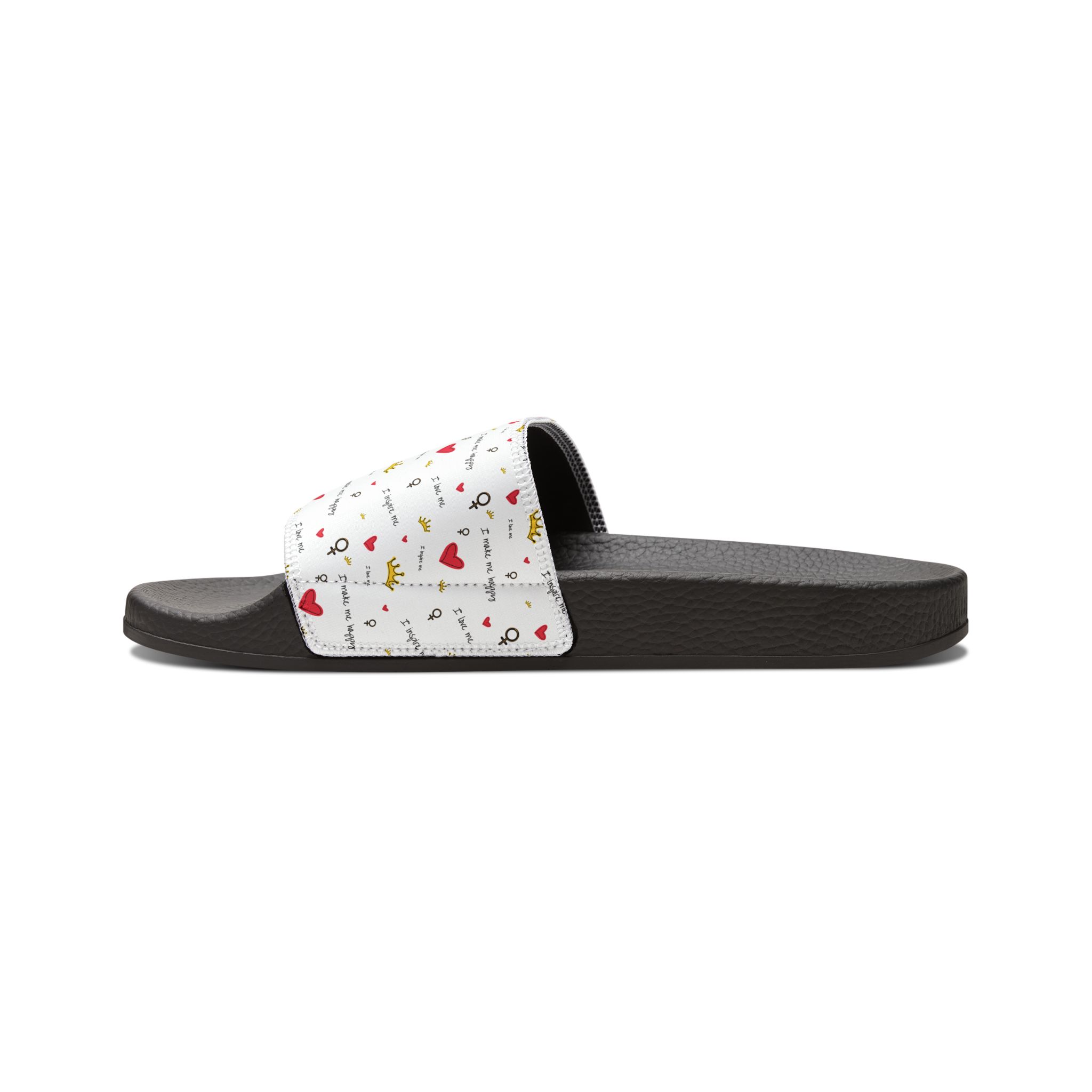 Men's Slide Sandals — White Removable-Strap Slides with Cute Heart & Doodle Print - Image 8