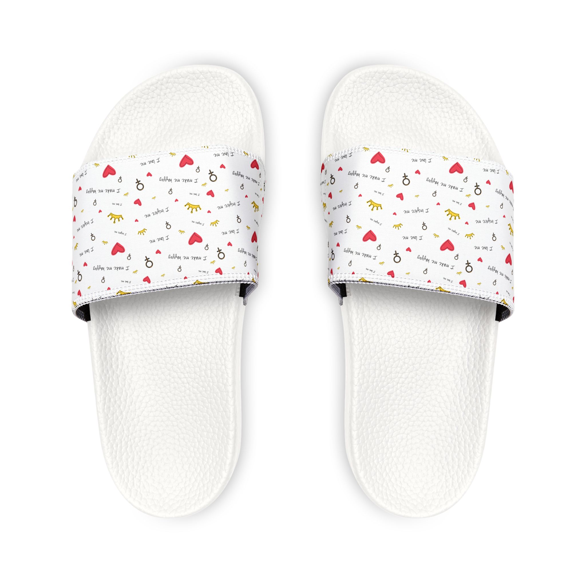 Men's Slide Sandals — White Removable-Strap Slides with Cute Heart & Doodle Print - Image 3