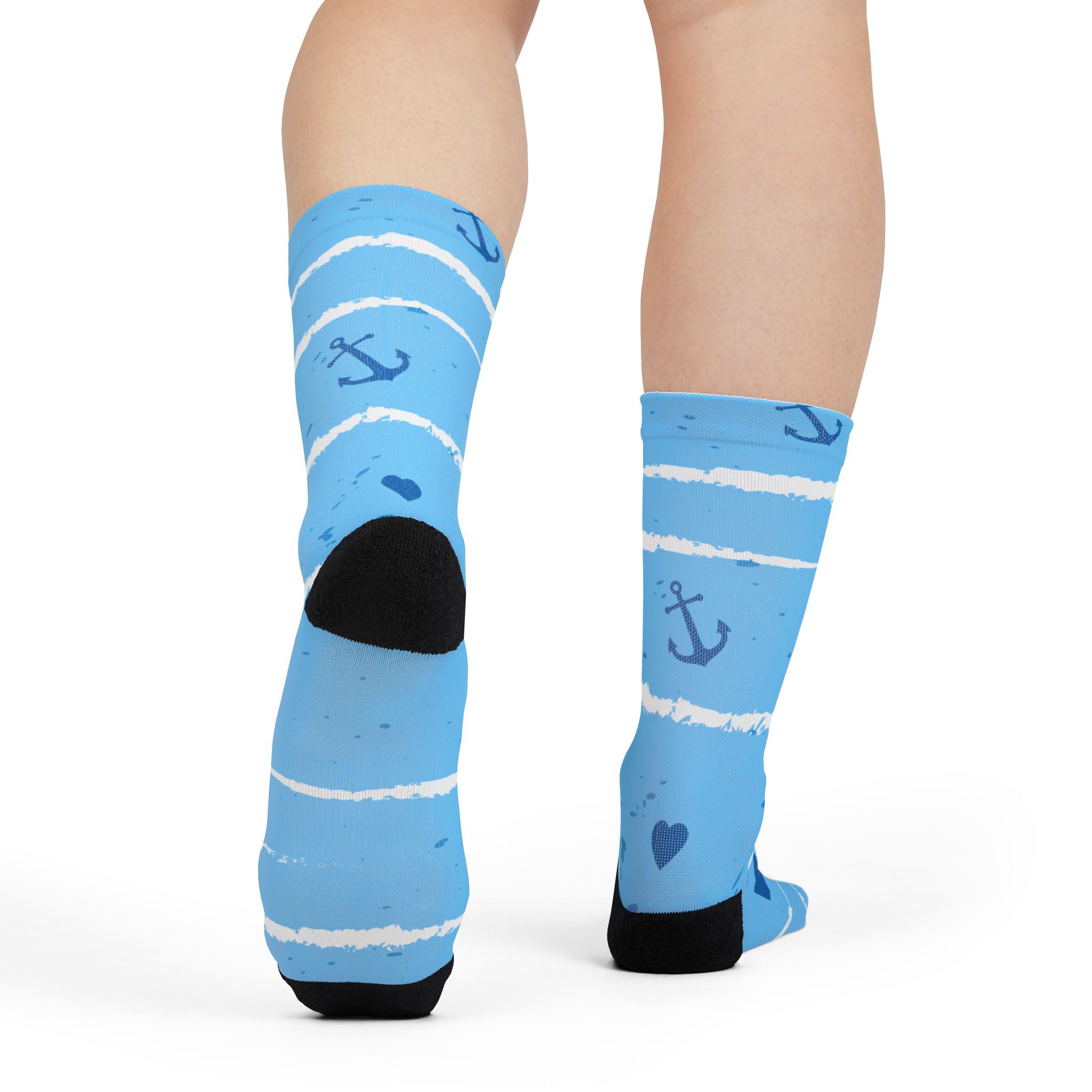 Nautical Stripe Crew Socks — Blue Anchors & Hearts Sublimation Socks - Image 7