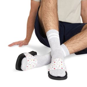 Men's Slide Sandals — White Removable-Strap Slides with Cute Heart & Doodle Print