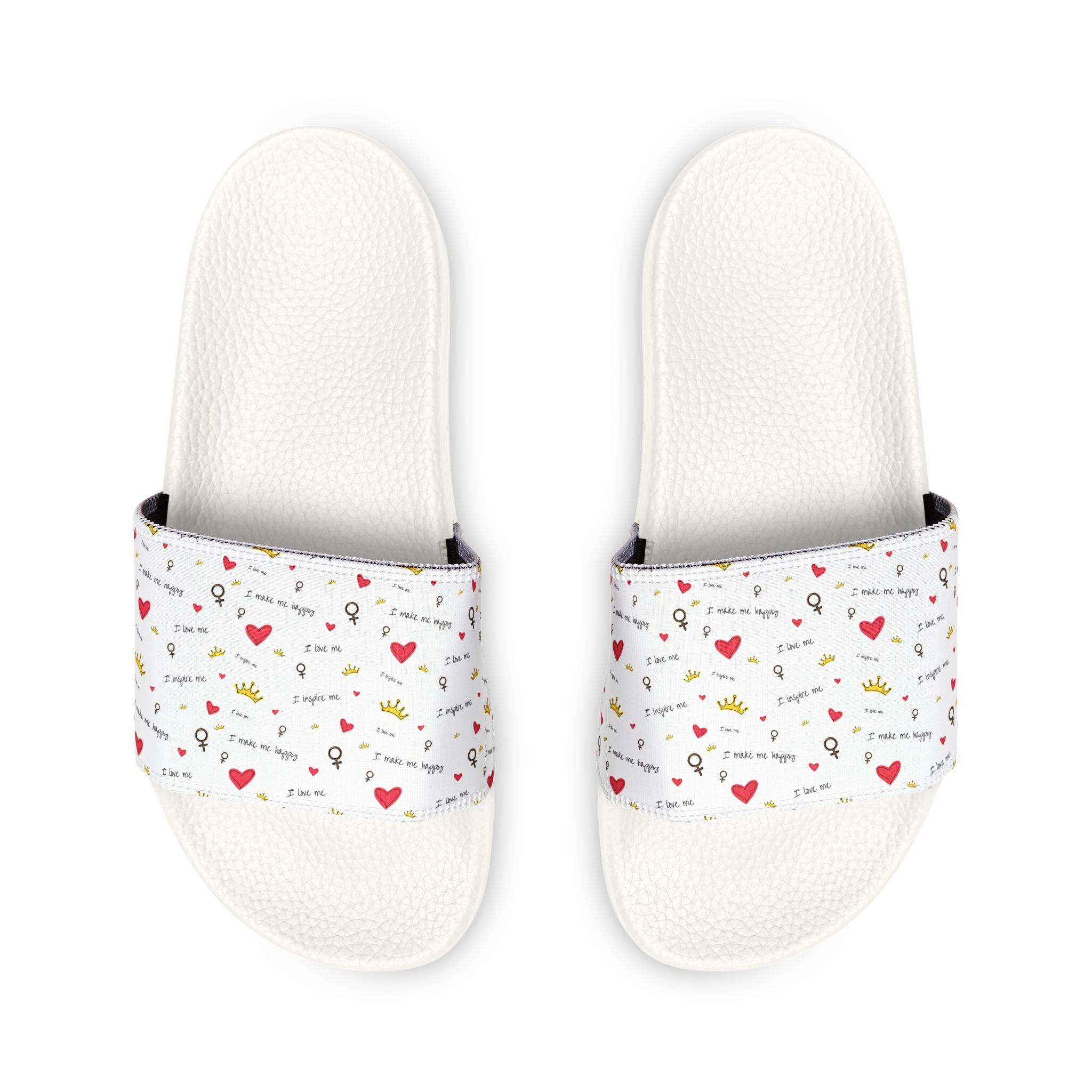Men's Slide Sandals — White Removable-Strap Slides with Cute Heart & Doodle Print - Image 4