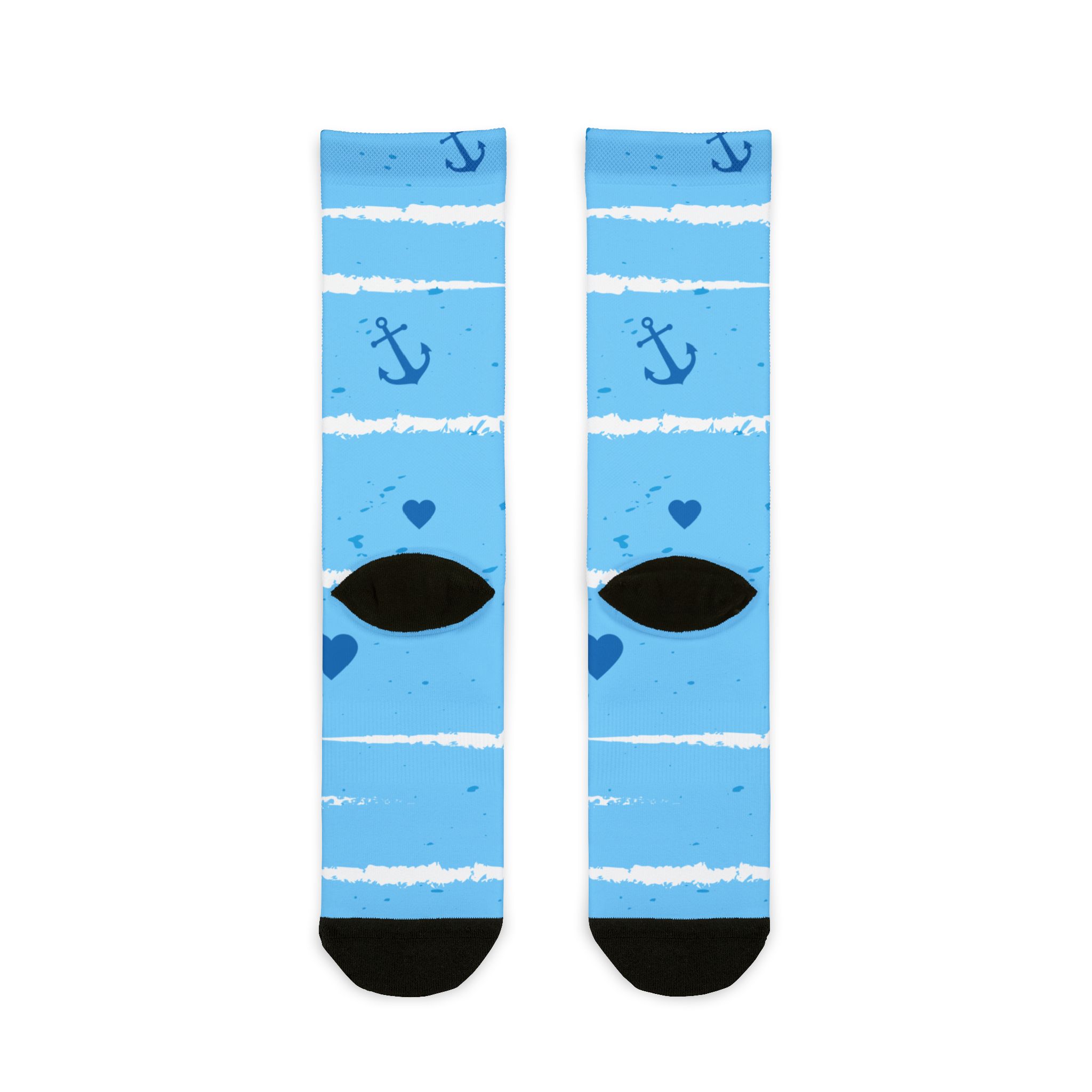 Nautical Stripe Crew Socks — Blue Anchors & Hearts Sublimation Socks - Image 5