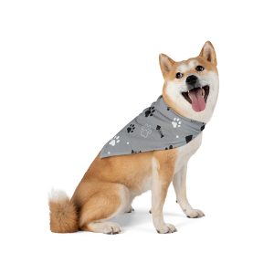 Gray Paw Print Pet Bandana - Fishbone & Paw Pattern Dog Scarf