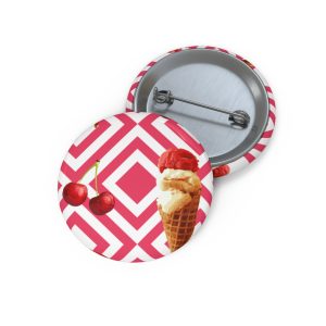 Ice Cream & Cherries Pin Button — Retro Geometric Pattern Badge