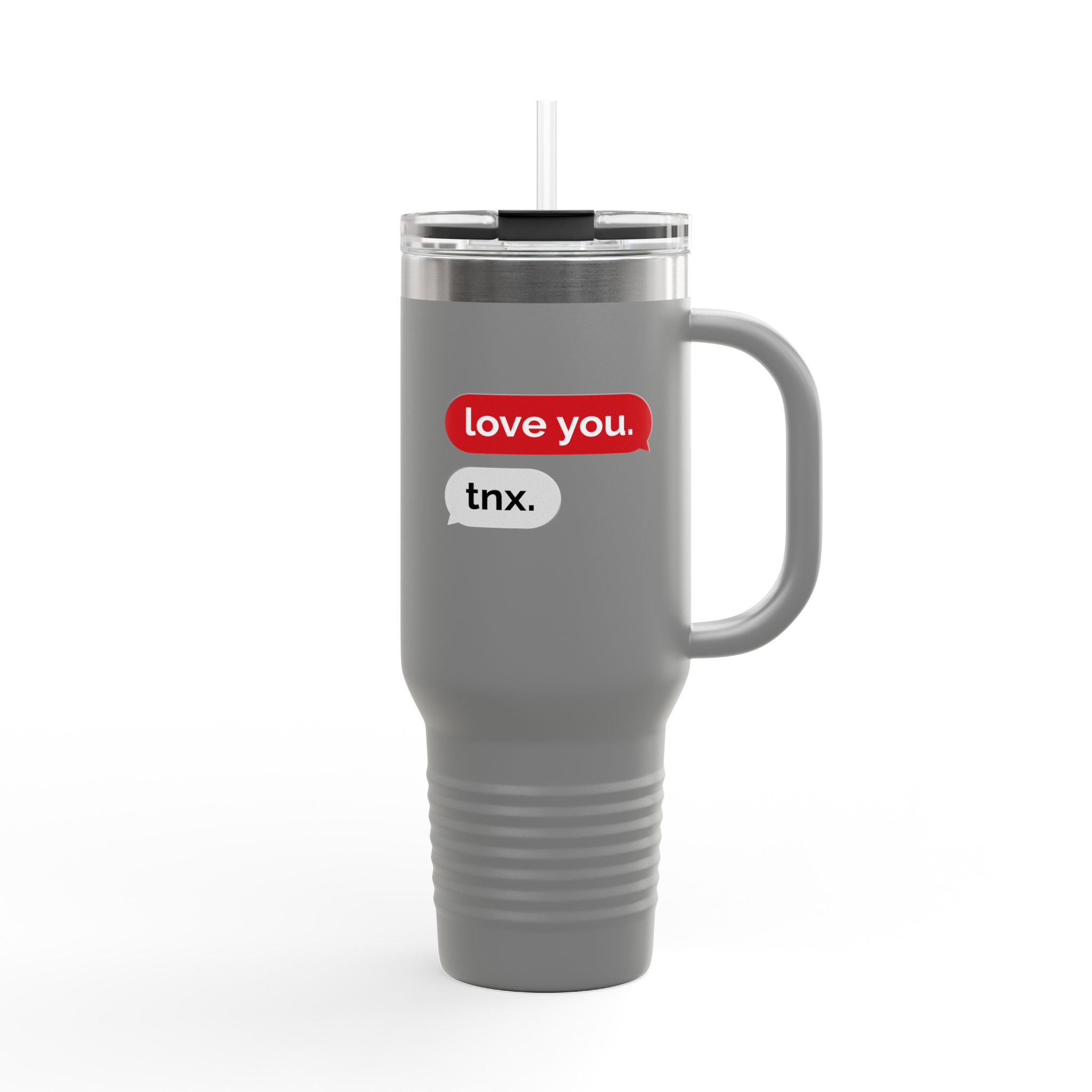 40oz Insulated Travel Mug — 'love you. tnx.' Text Message Design - Image 22